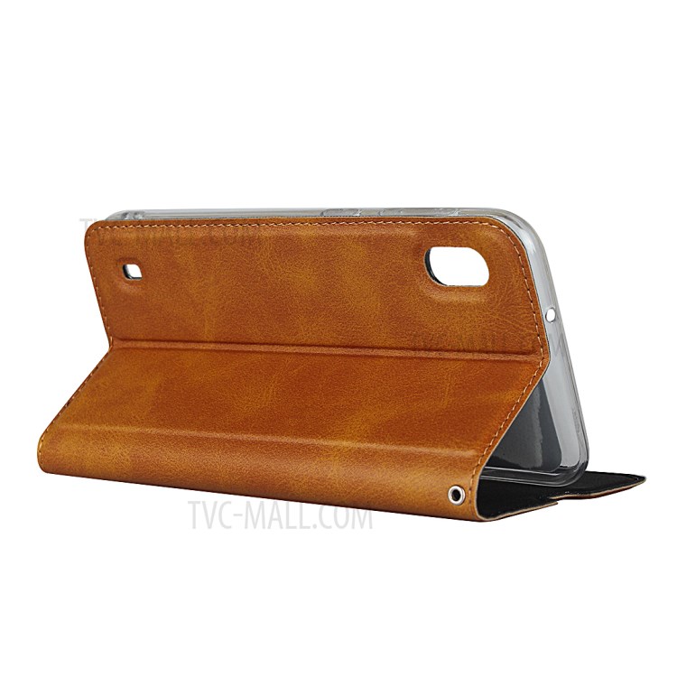 TPU+PU Stylish Leather Shell with Strap for Samsung Galaxy A10 - Brown-5