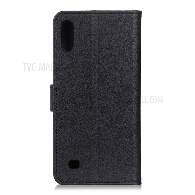 Litchi Skin Magnetic Leather Wallet Phone Casing for Samsung Galaxy A01 - Black-8