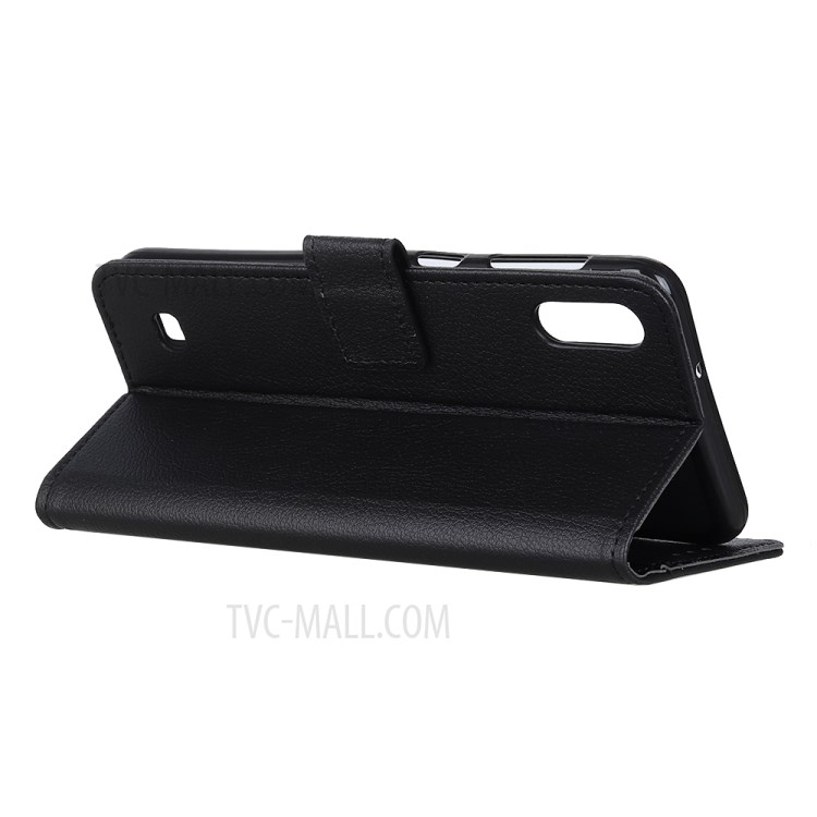 Litchi Skin Magnetic Leather Wallet Phone Casing for Samsung Galaxy A01 - Black-9