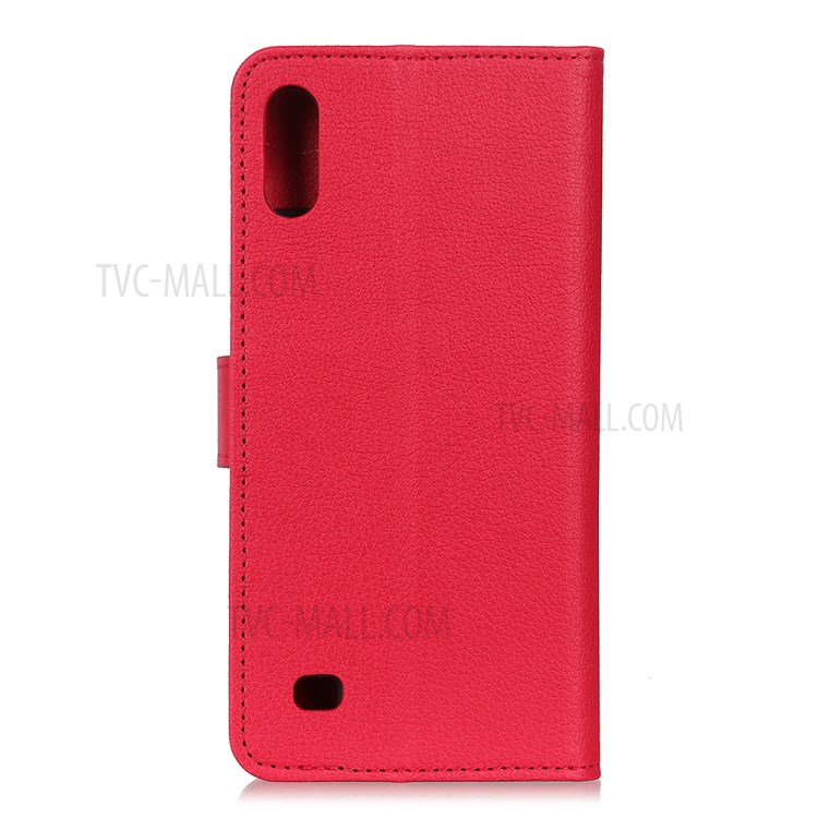 Litchi Skin Magnetic Leather Wallet Phone Casing for Samsung Galaxy A01 - Red-8