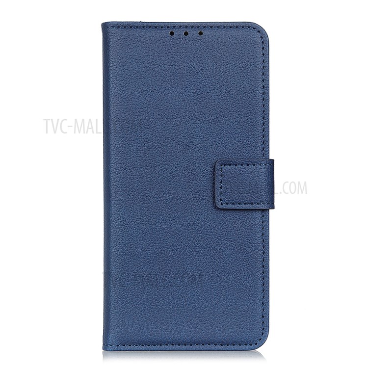 Litchi Skin Magnetic Leather Wallet Phone Casing for Samsung Galaxy A01 - Blue-2