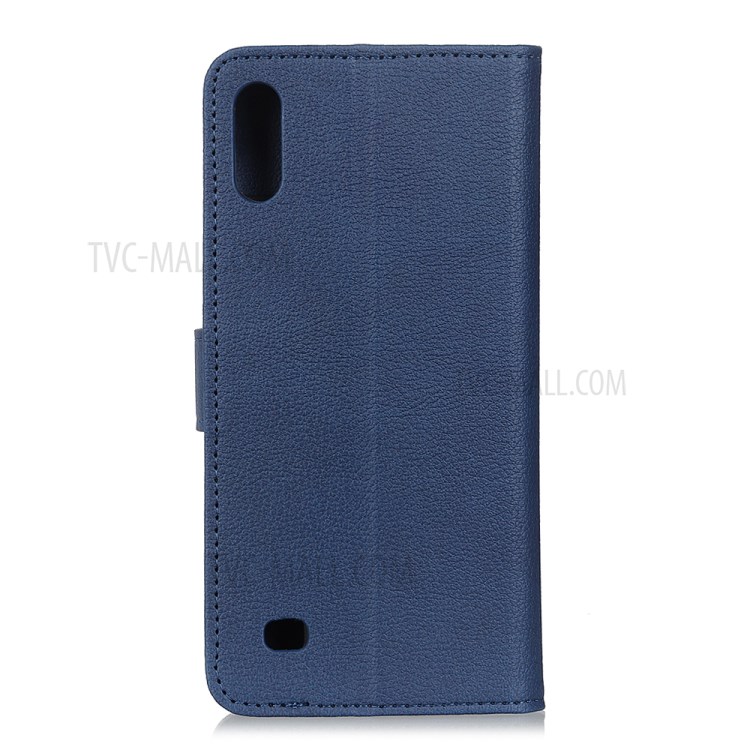 Litchi Skin Magnetic Leather Wallet Phone Casing for Samsung Galaxy A01 - Blue-8
