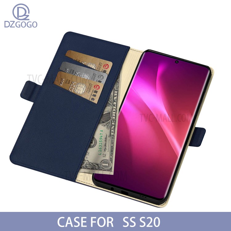 DZGOGO Milo Series Leather Wallet Protective Case for Samsung Galaxy S20 - Blue-3
