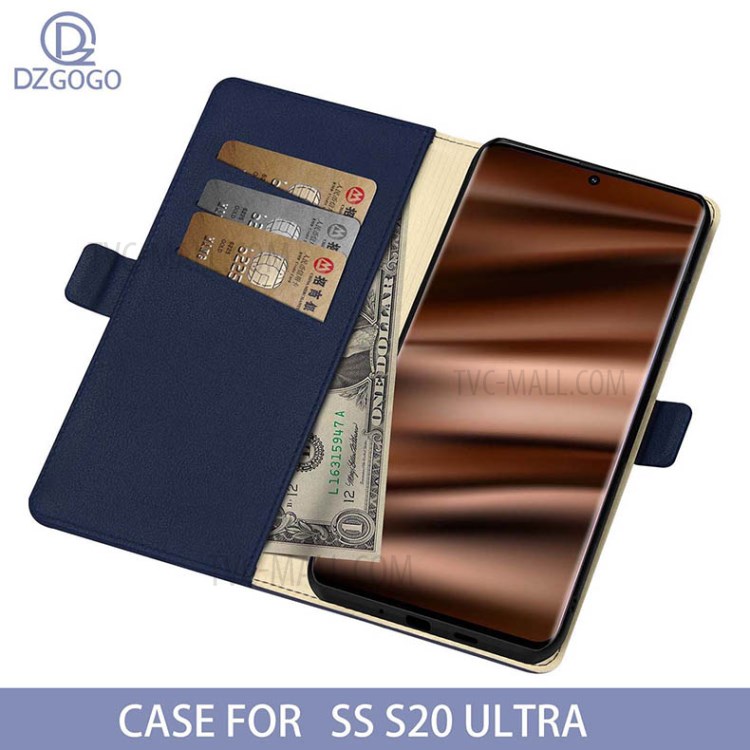 DZGOGO Milo Series Leather Wallet Protective Shell for Samsung Galaxy S20 Ultra - Blue-2