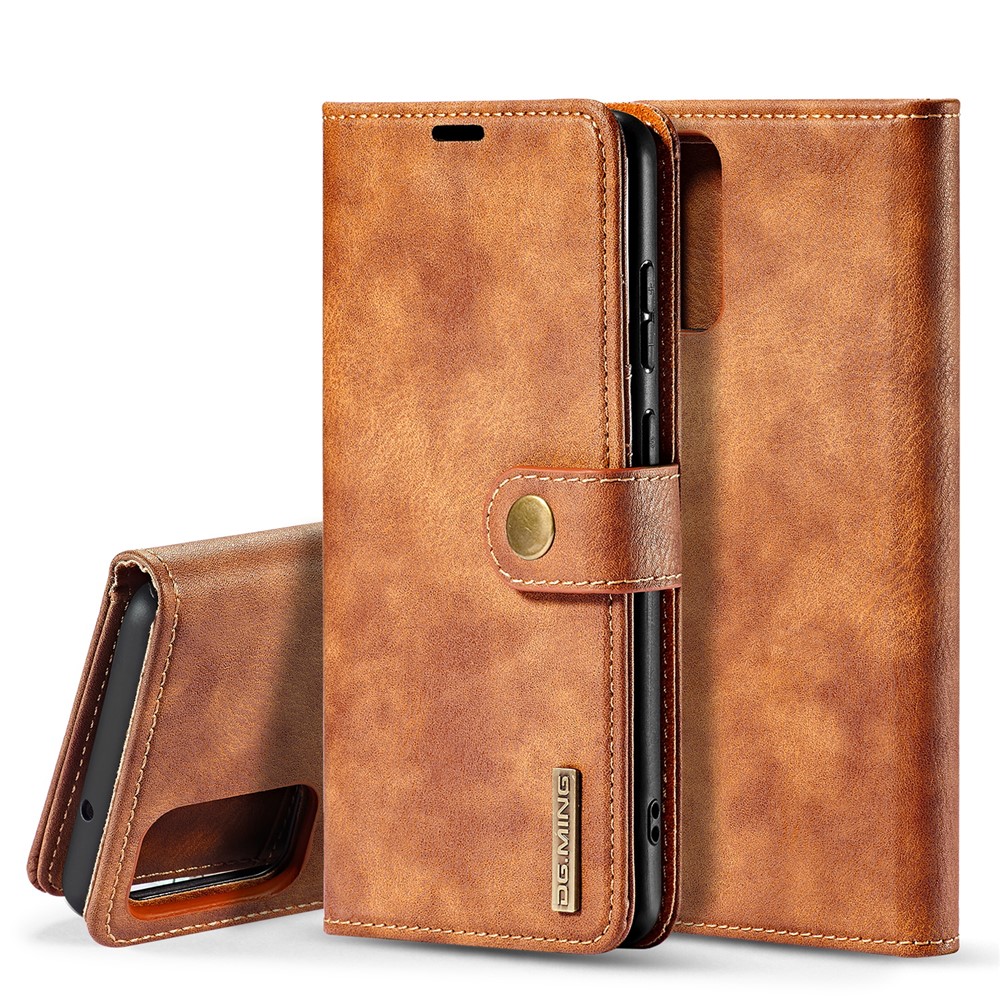 DG.MING Detachable 2-in-1 Split Leather Wallet Shell + PC Back Case for Samsung Galaxy S20 Plus - Brown-1