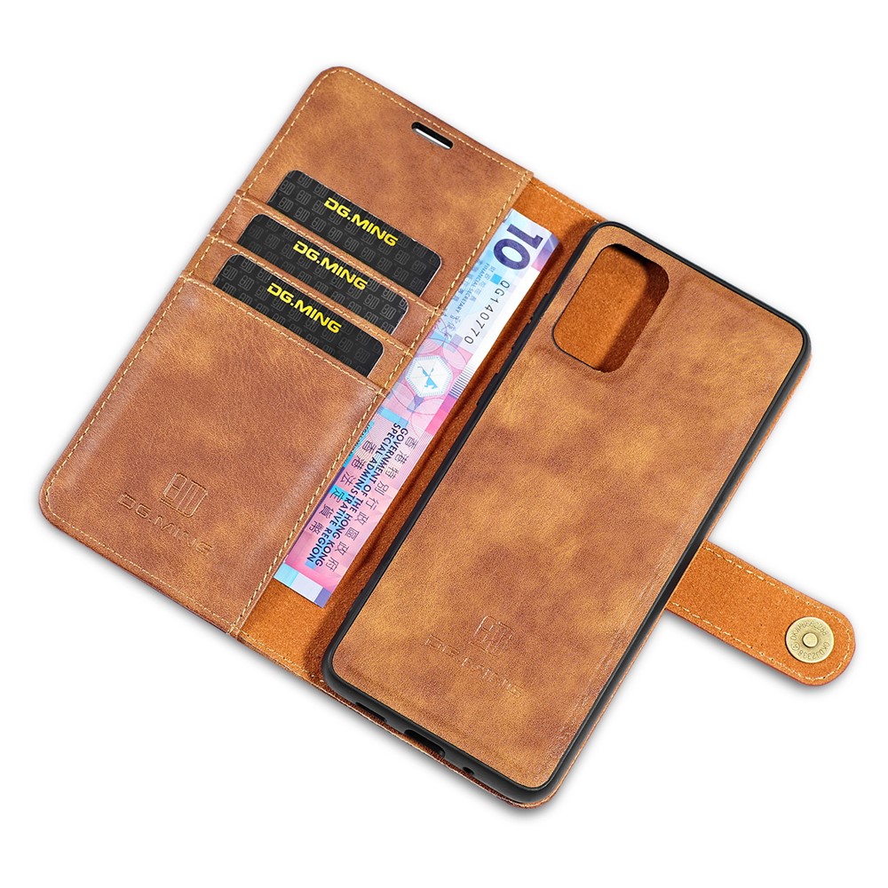 DG.MING Detachable 2-in-1 Split Leather Wallet Shell + PC Back Case for Samsung Galaxy S20 Plus - Brown-10