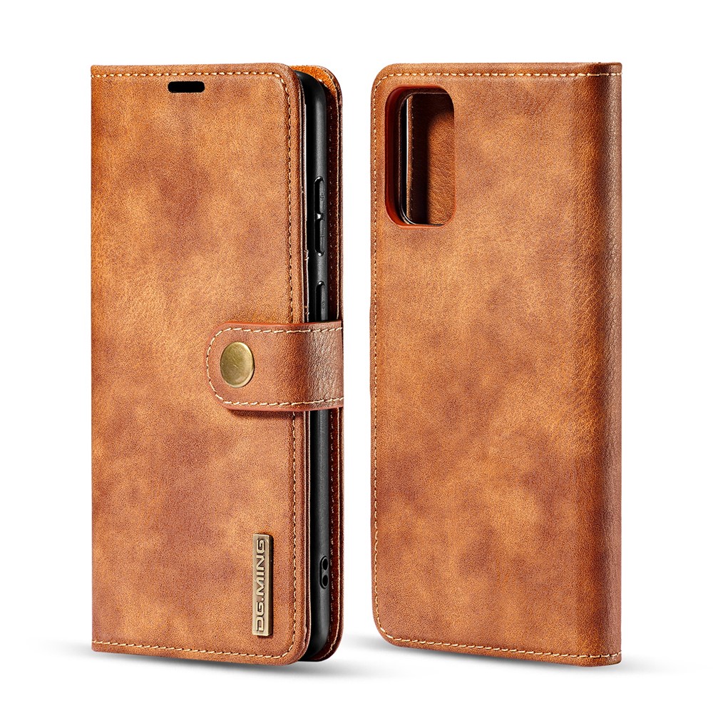 DG.MING Detachable 2-in-1 Split Leather Wallet Shell + PC Back Case for Samsung Galaxy S20 Plus - Brown-2