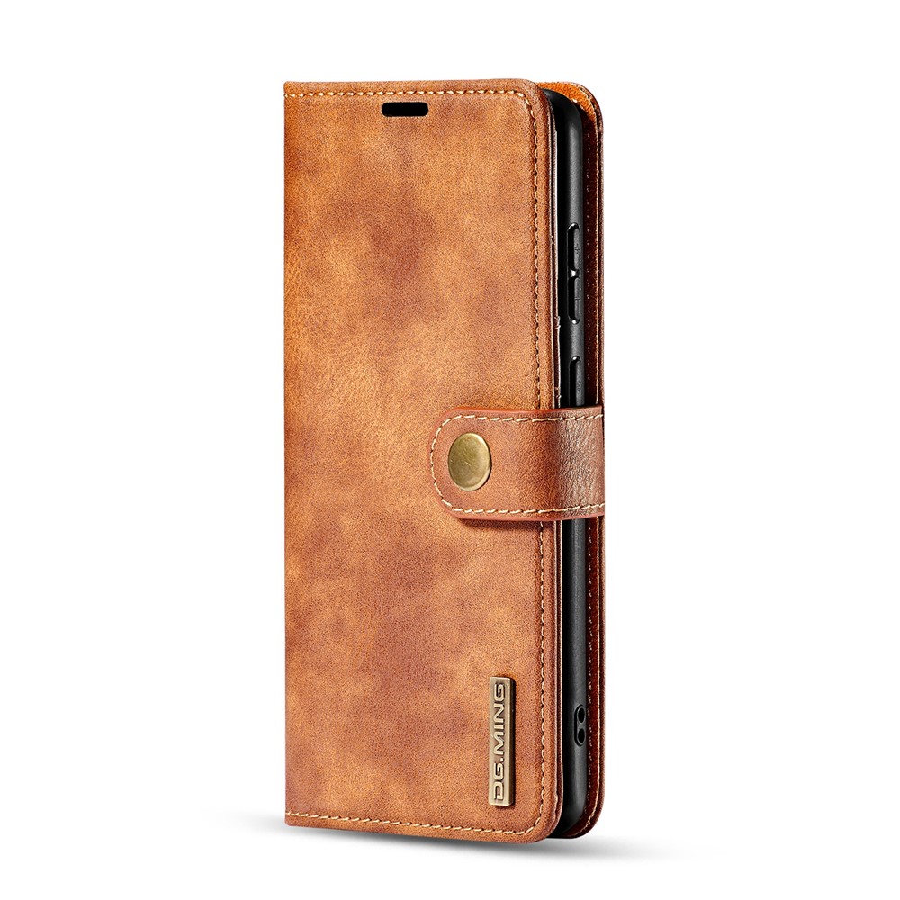 DG.MING Detachable 2-in-1 Split Leather Wallet Shell + PC Back Case for Samsung Galaxy S20 Plus - Brown-3