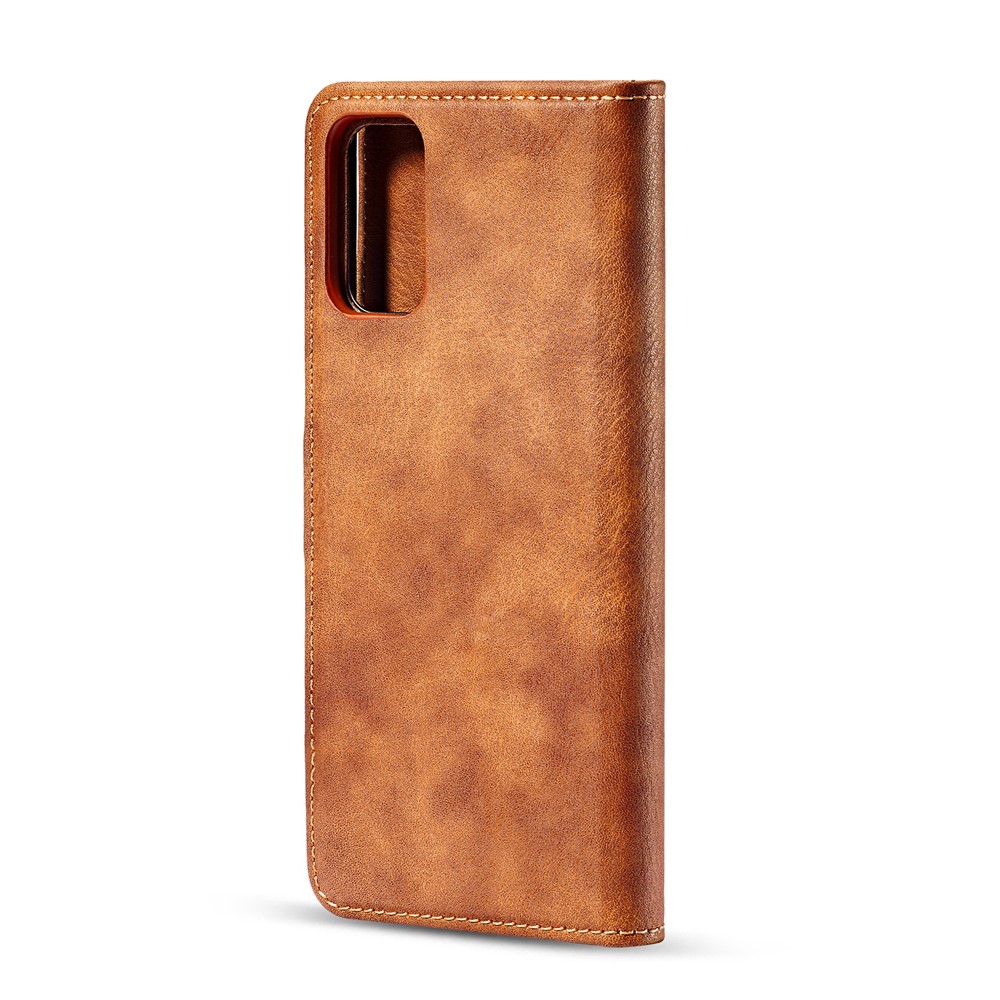 DG.MING Detachable 2-in-1 Split Leather Wallet Shell + PC Back Case for Samsung Galaxy S20 Plus - Brown-4
