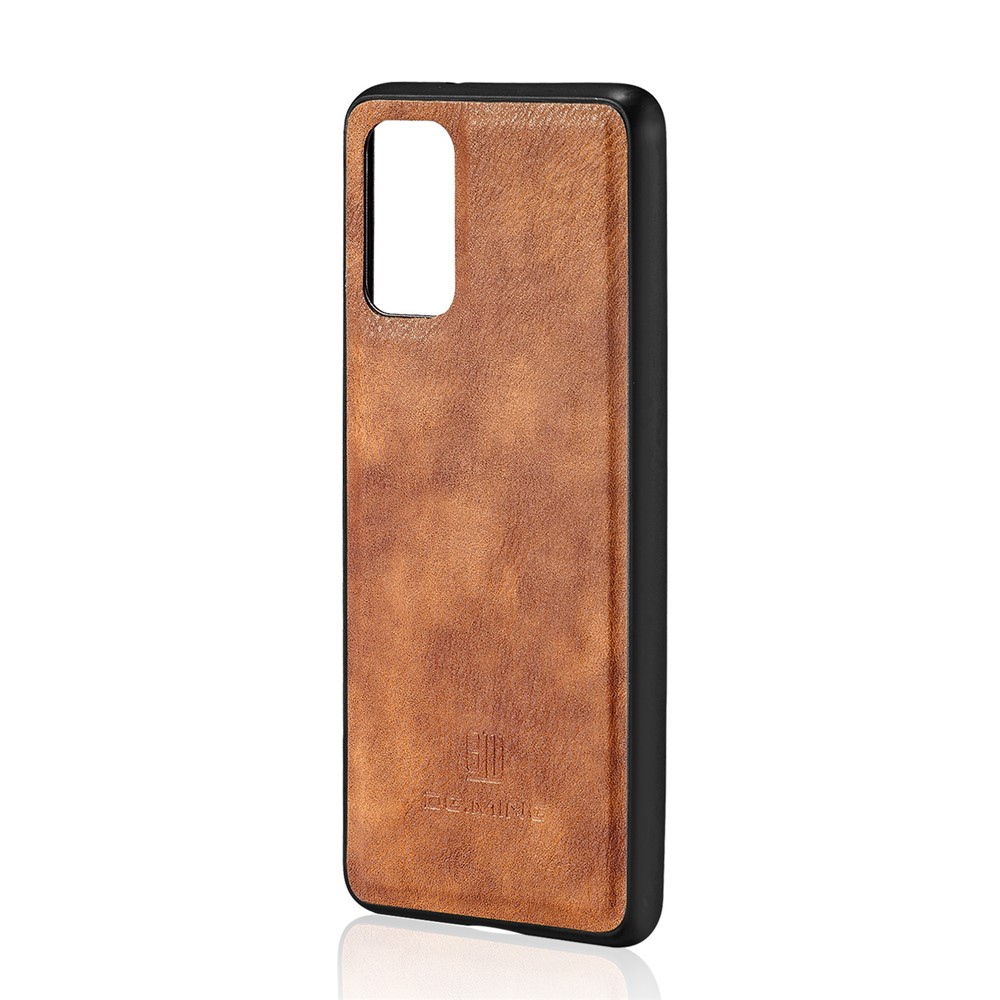 DG.MING Detachable 2-in-1 Split Leather Wallet Shell + PC Back Case for Samsung Galaxy S20 Plus - Brown-5