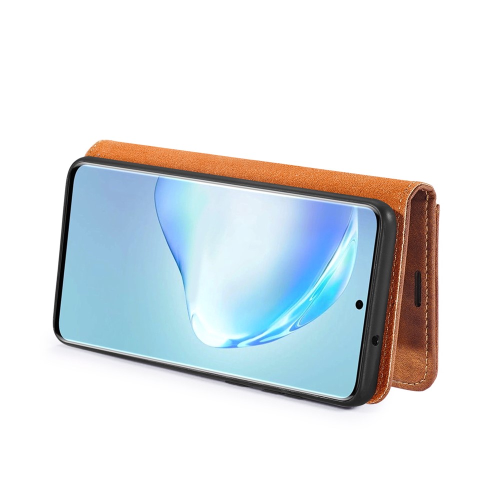 DG.MING Detachable 2-in-1 Split Leather Wallet Shell + PC Back Case for Samsung Galaxy S20 Plus - Brown-7