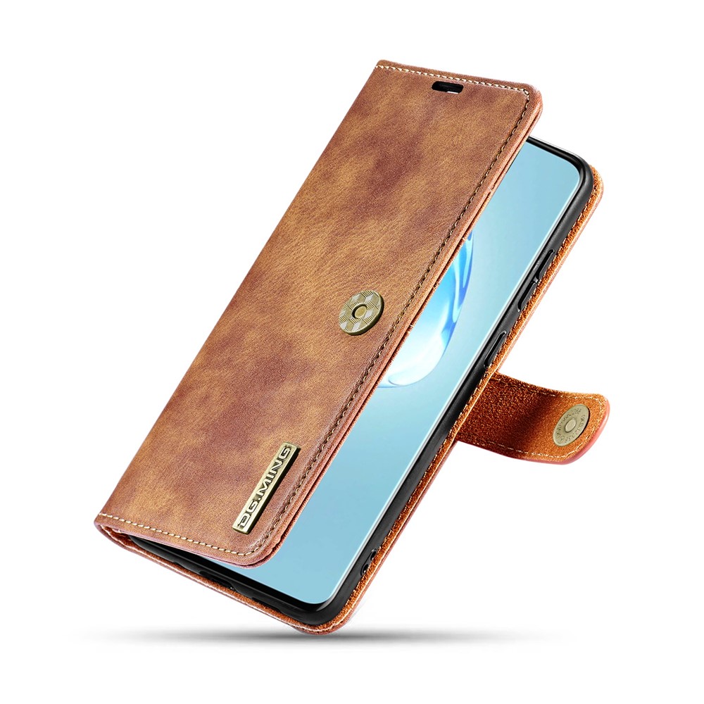 DG.MING Detachable 2-in-1 Split Leather Wallet Shell + PC Back Case for Samsung Galaxy S20 Plus - Brown-8