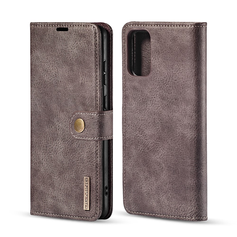 DG.MING Detachable 2-in-1 Split Leather Wallet Shell + PC Back Case for Samsung Galaxy S20 Plus - Grey-2