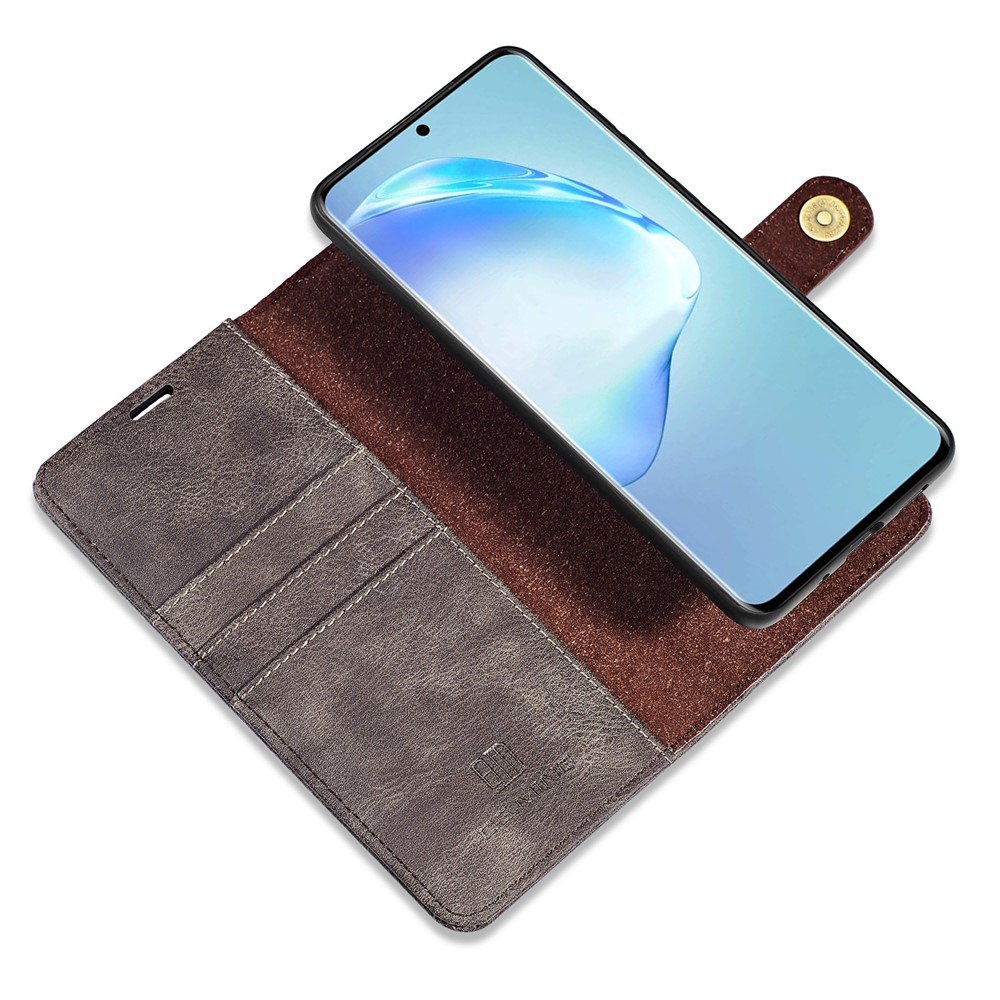 DG.MING Detachable 2-in-1 Split Leather Wallet Shell + PC Back Case for Samsung Galaxy S20 Plus - Grey-9