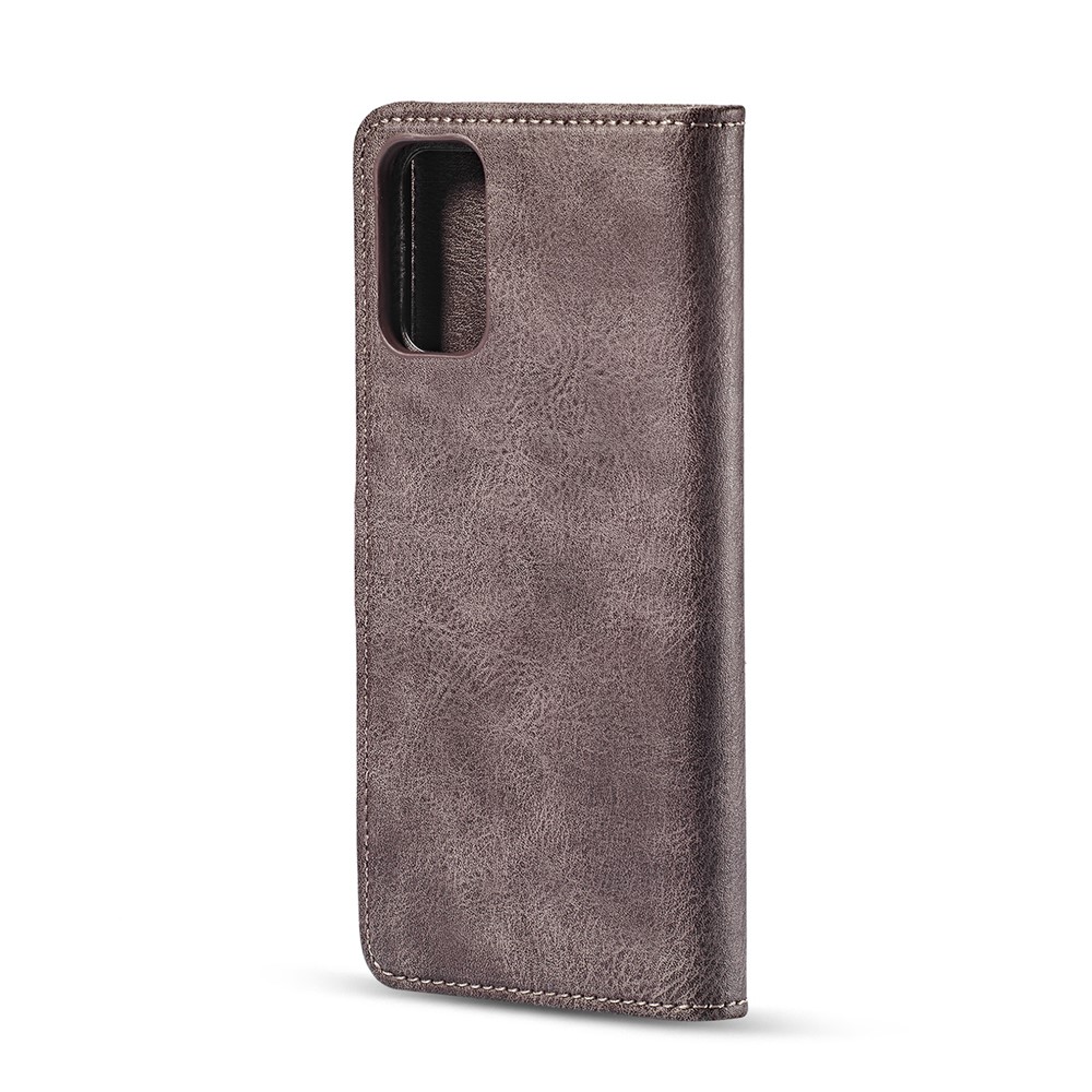 DG.MING Detachable 2-in-1 Split Leather Wallet Shell + PC Back Case for Samsung Galaxy S20 - Grey-4