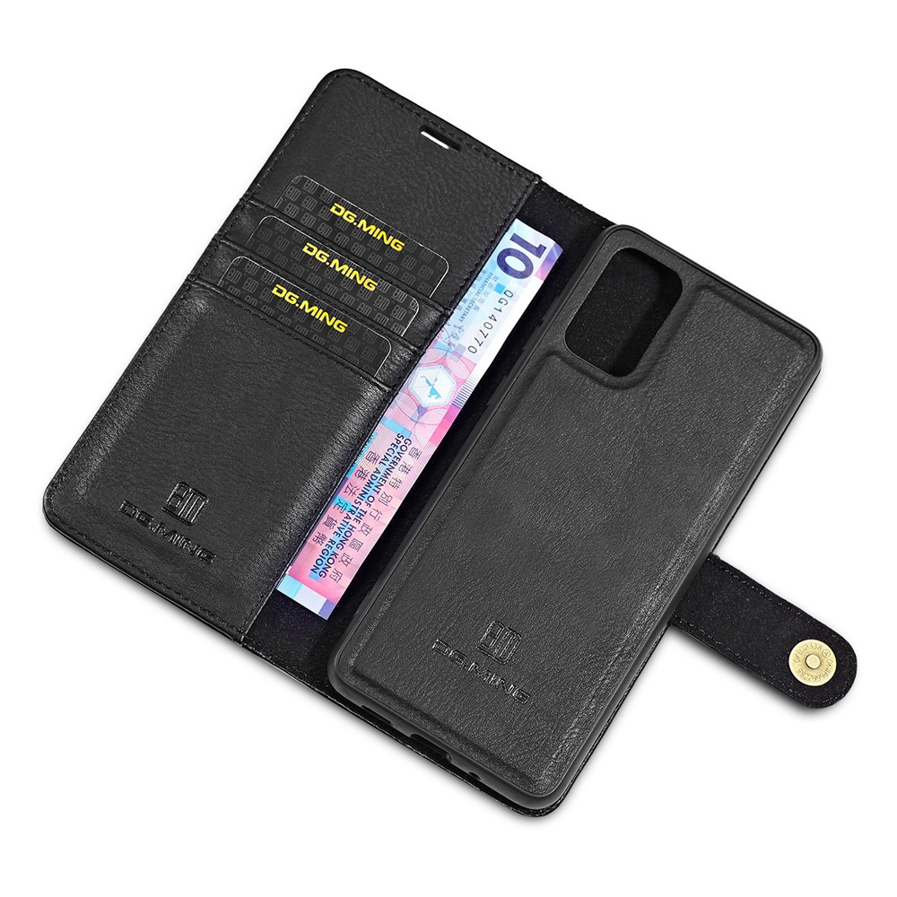 DG.MING Detachable 2-in-1 Split Leather Wallet Shell + PC Back Case for Samsung Galaxy S20 Ultra - Black-10