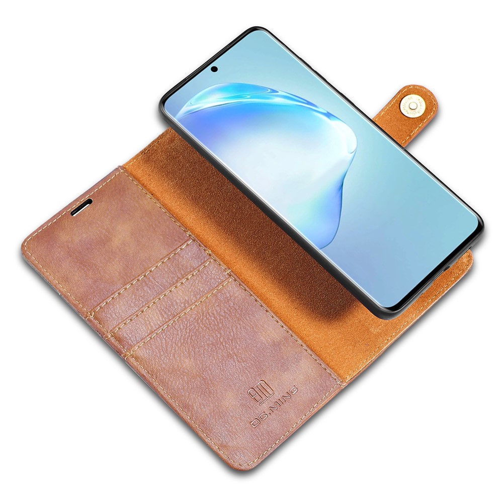 DG.MING Detachable 2-in-1 Split Leather Wallet Shell + PC Back Case for Samsung Galaxy S20 Ultra - Brown-9