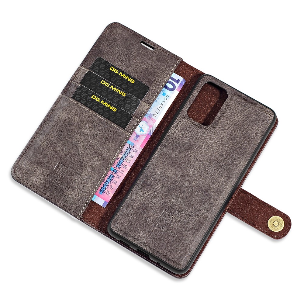 DG.MING Detachable 2-in-1 Split Leather Wallet Shell + PC Back Case for Samsung Galaxy S20 Ultra - Grey-10