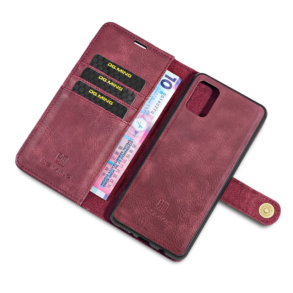 DG.MING Detachable 2-in-1 Split Leather Wallet Cover + PC Back Case for Samsung Galaxy A71 - Red-10