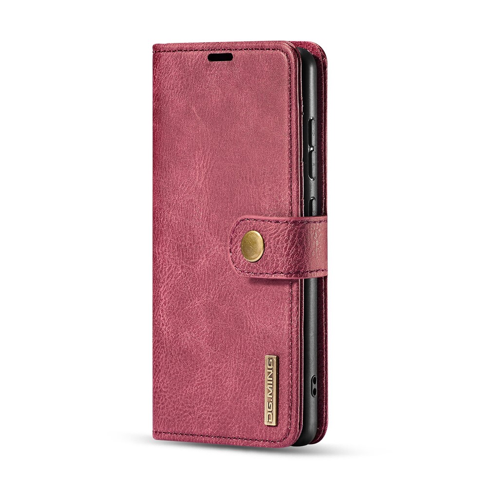 DG.MING Detachable 2-in-1 Split Leather Wallet Cover + PC Back Case for Samsung Galaxy A71 - Red-3