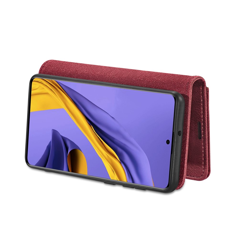 DG.MING Detachable 2-in-1 Split Leather Wallet Cover + PC Back Case for Samsung Galaxy A71 - Red-7