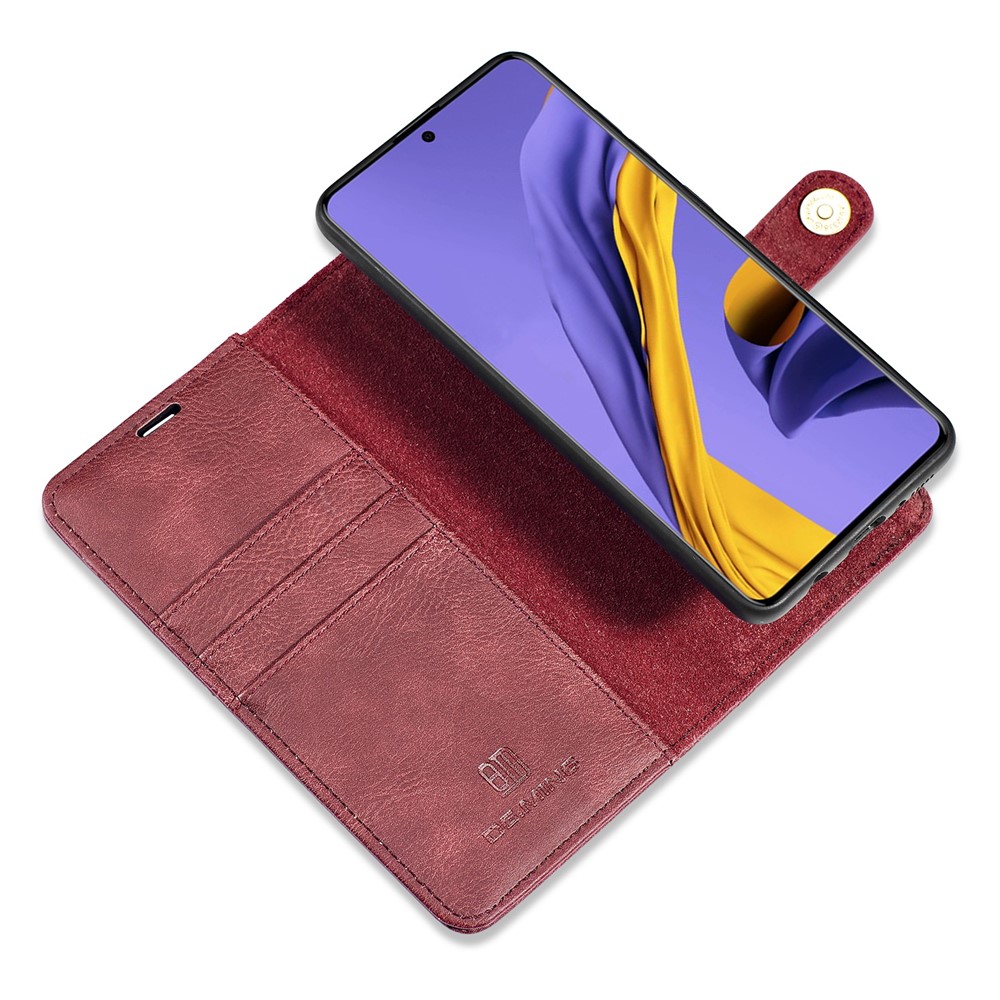 DG.MING Detachable 2-in-1 Split Leather Wallet Cover + PC Back Case for Samsung Galaxy A71 - Red-9