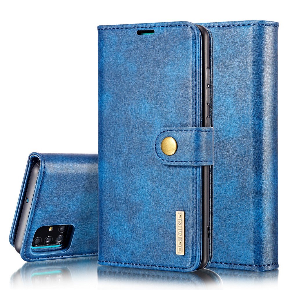 DG.MING Detachable 2-in-1 Split Leather Wallet Cover + PC Back Case for Samsung Galaxy A71 - Blue-1