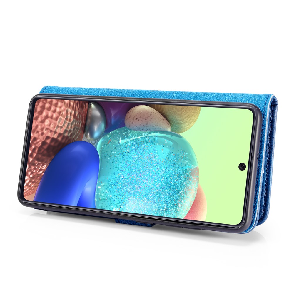 DG.MING Detachable 2-in-1 Split Leather Wallet Cover + PC Back Case for Samsung Galaxy A71 - Blue-7