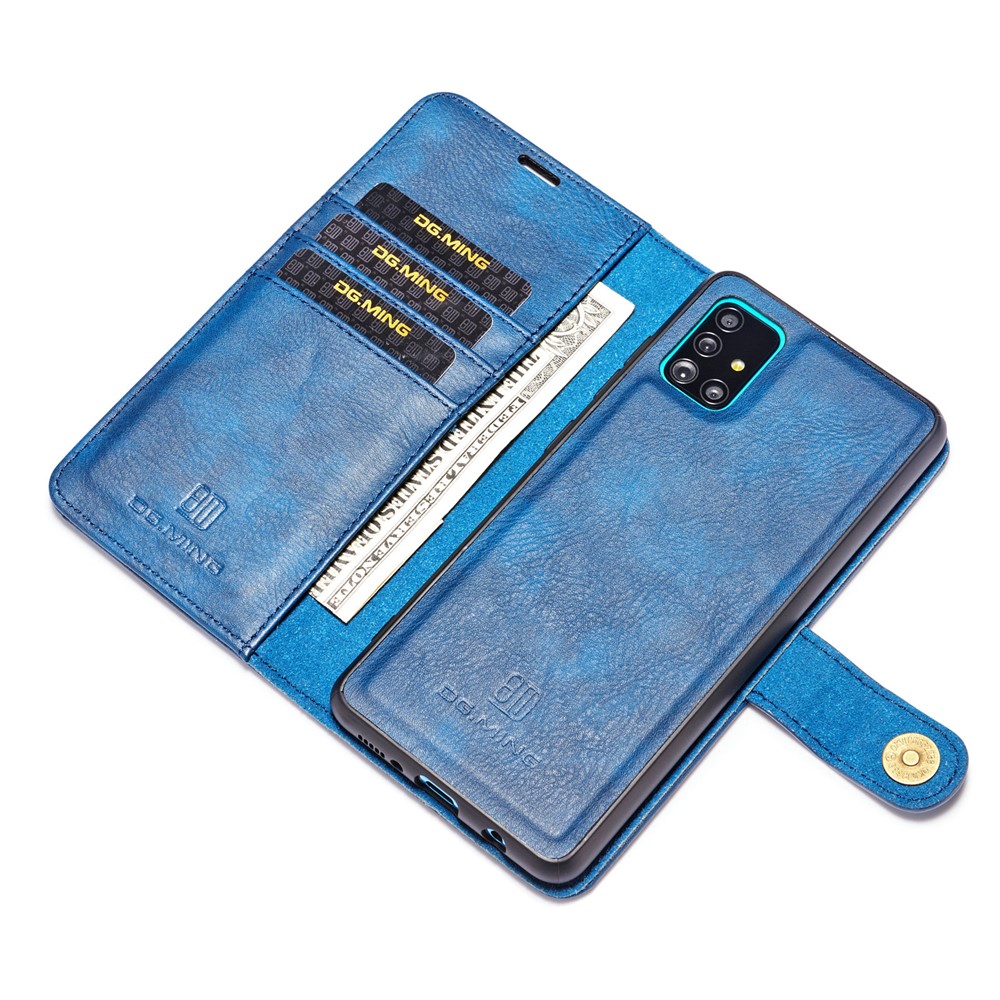 DG.MING Detachable 2-in-1 Split Leather Wallet Cover + PC Back Case for Samsung Galaxy A71 - Blue-9
