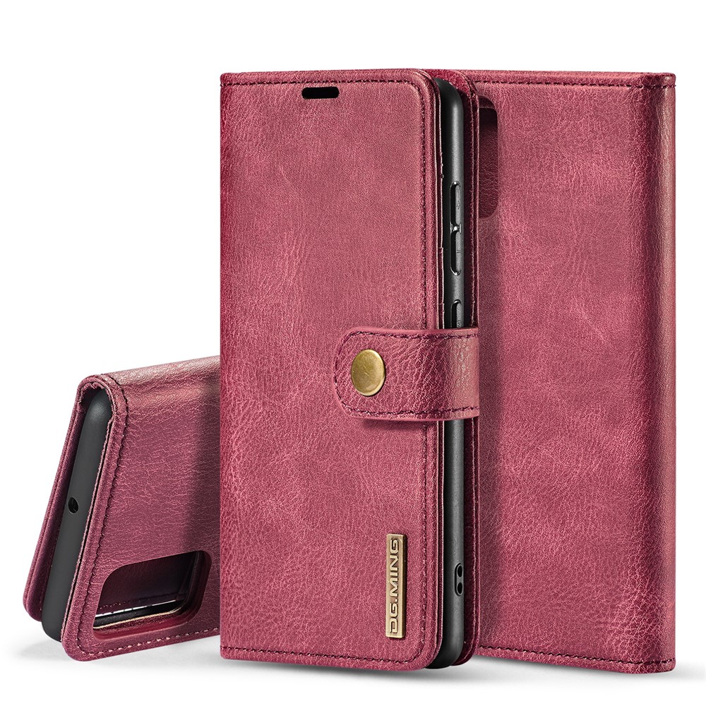 DG.MING Detachable 2-in-1 Split Leather Wallet Shell + PC Back Case for Samsung Galaxy A51 - Red-1