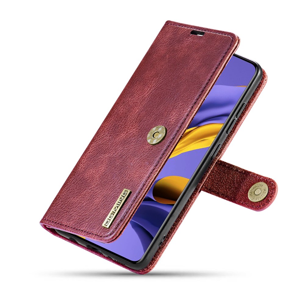 DG.MING Detachable 2-in-1 Split Leather Wallet Shell + PC Back Case for Samsung Galaxy A51 - Red-8