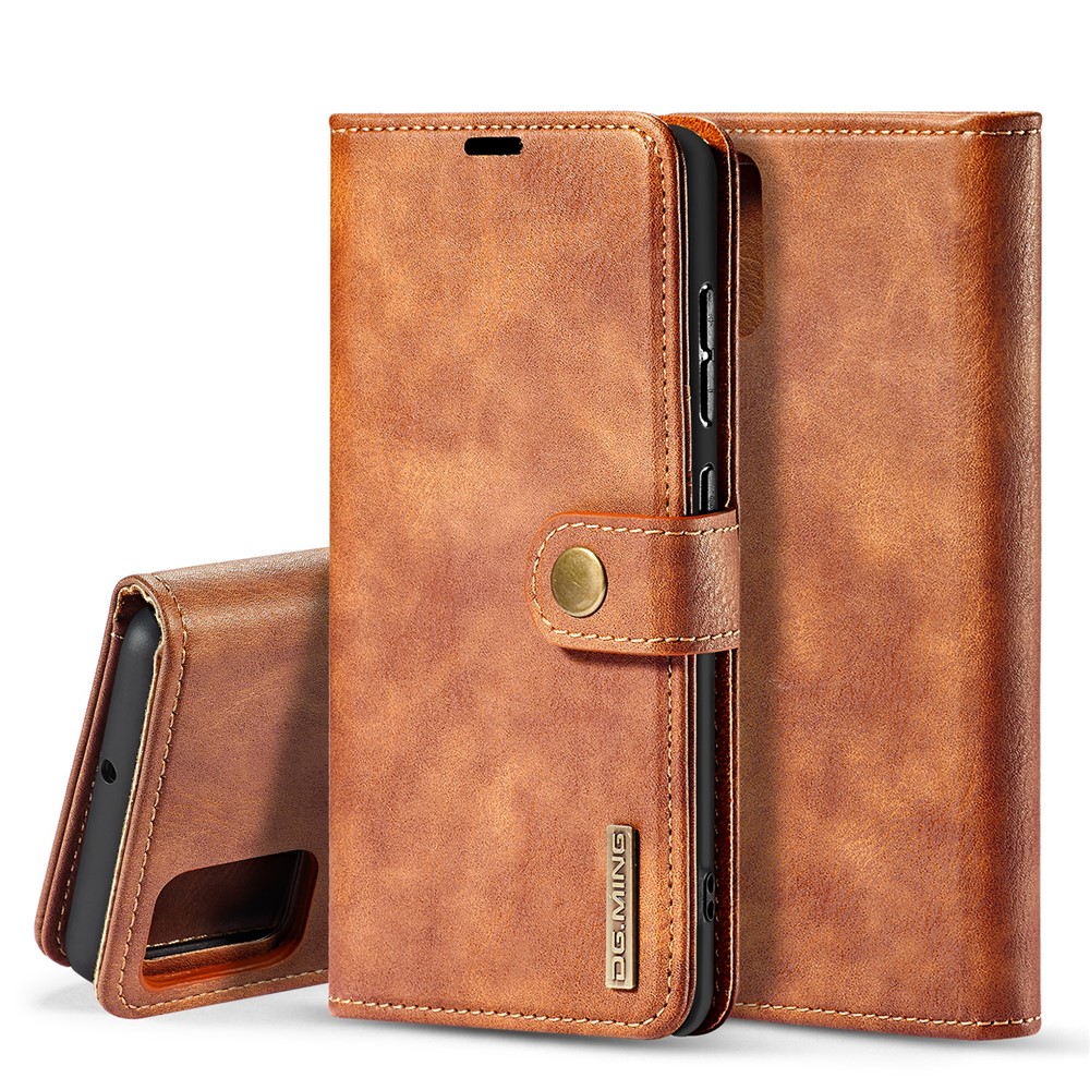 DG.MING Detachable 2-in-1 Split Leather Wallet Shell + PC Back Case for Samsung Galaxy A51 - Brown-1