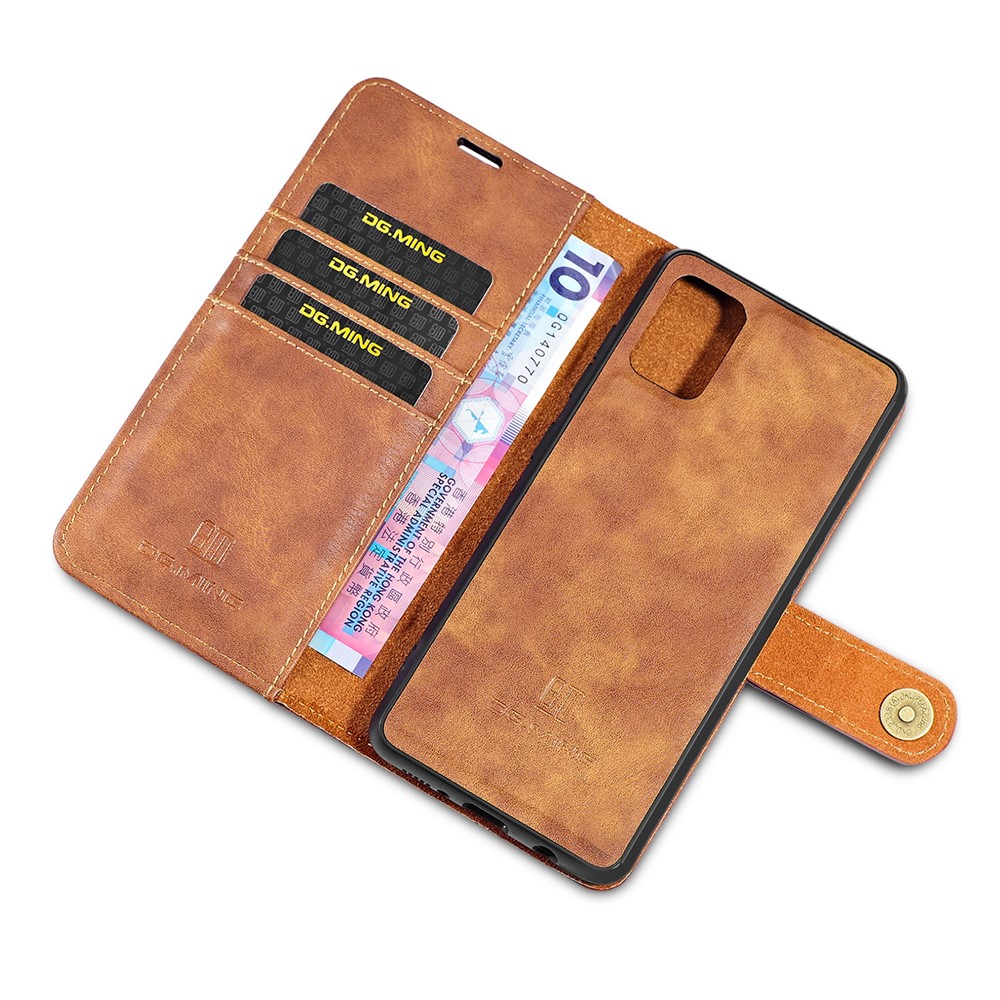 DG.MING Detachable 2-in-1 Split Leather Wallet Shell + PC Back Case for Samsung Galaxy A51 - Brown-10