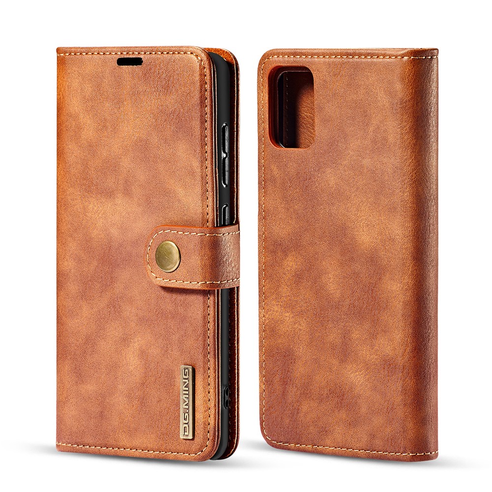 DG.MING Detachable 2-in-1 Split Leather Wallet Shell + PC Back Case for Samsung Galaxy A51 - Brown-2