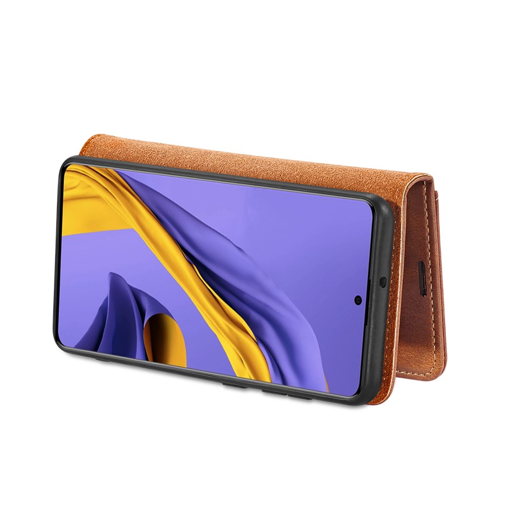 Dg. Ming Pour Samsung Galaxy A51 Détachable 2-en-1 Shell de Portefeuille en Cuir Divisé 2 en 1 + Étui Arrière PC - Brun