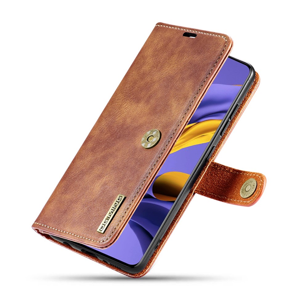 DG.MING Detachable 2-in-1 Split Leather Wallet Shell + PC Back Case for Samsung Galaxy A51 - Brown-8