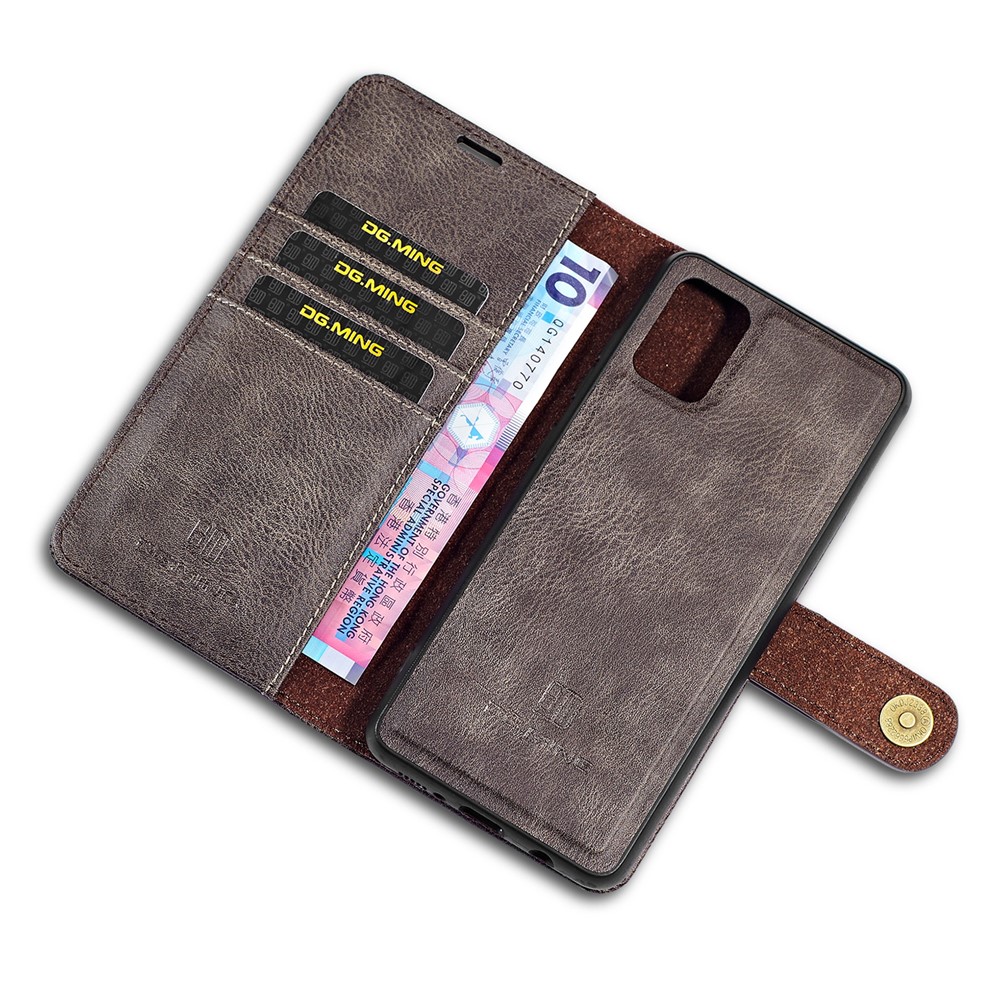 DG.MING Detachable 2-in-1 Split Leather Wallet Shell + PC Back Case for Samsung Galaxy A51 - Grey-10