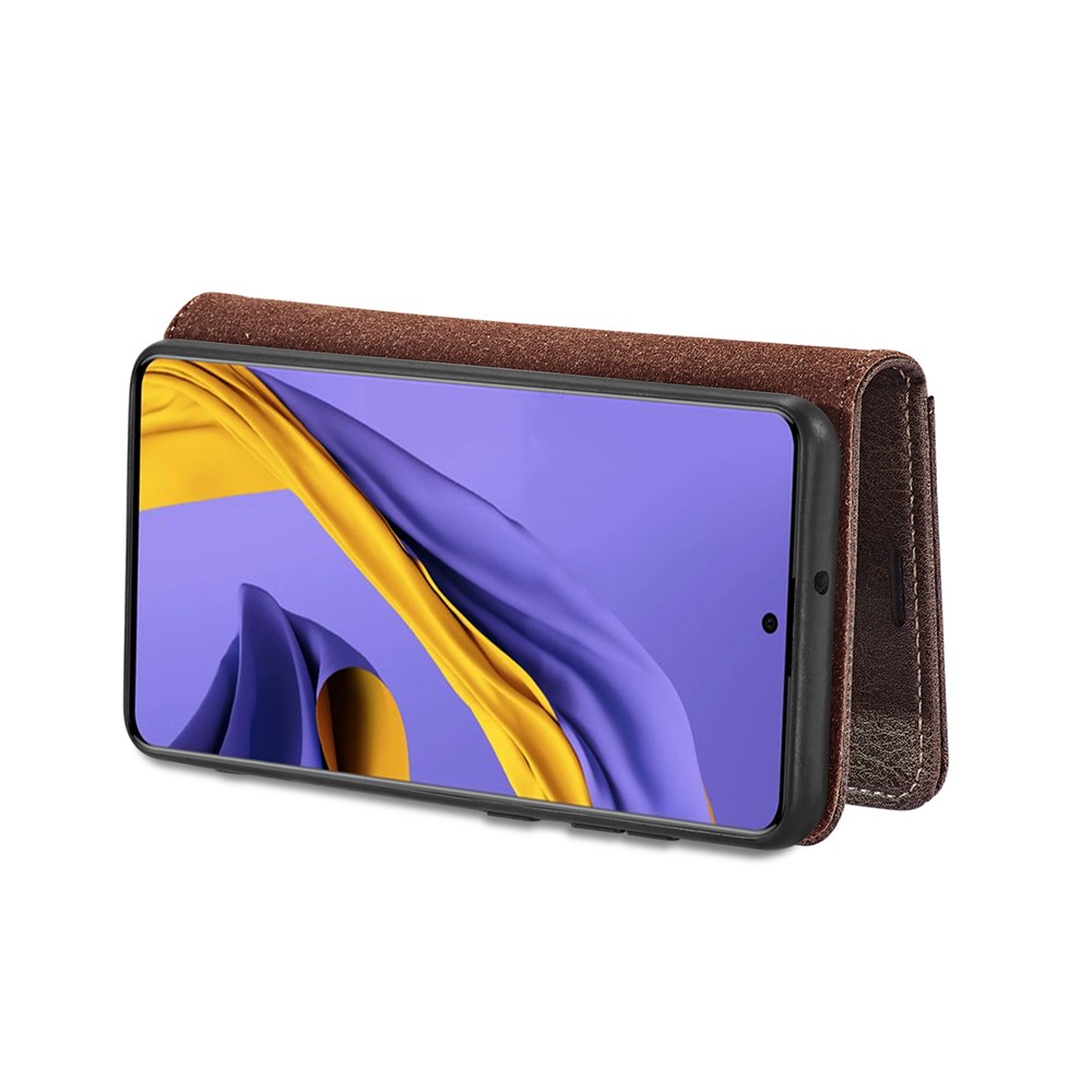 DG.MING Detachable 2-in-1 Split Leather Wallet Shell + PC Back Case for Samsung Galaxy A51 - Grey-7