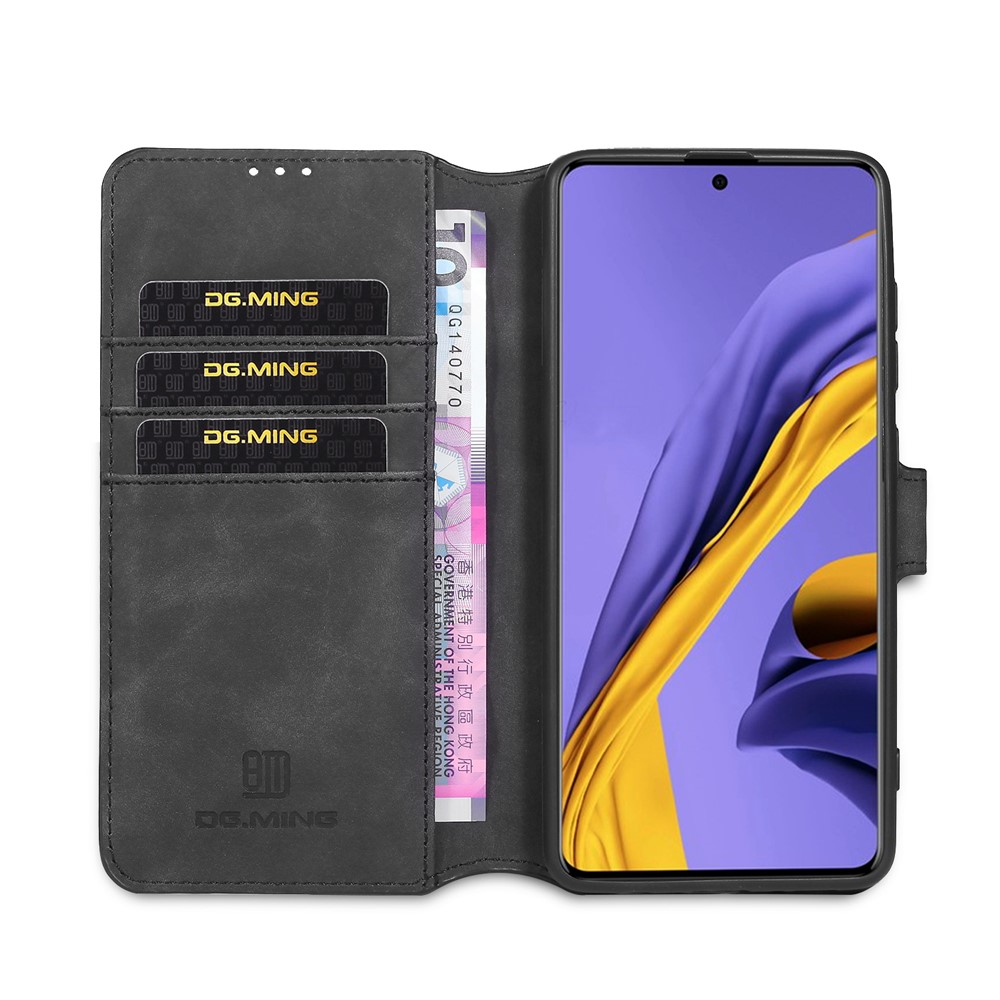 DG.MING Retro Style Wallet Leather Stand Shell Case for Samsung Galaxy A51 - Black-4