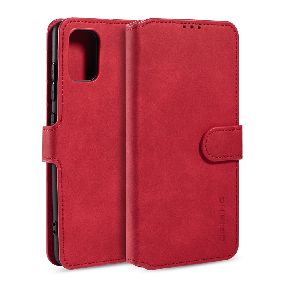 DG.MING Retro Style Wallet Leather Stand Shell Case for Samsung Galaxy A51 - Red-1