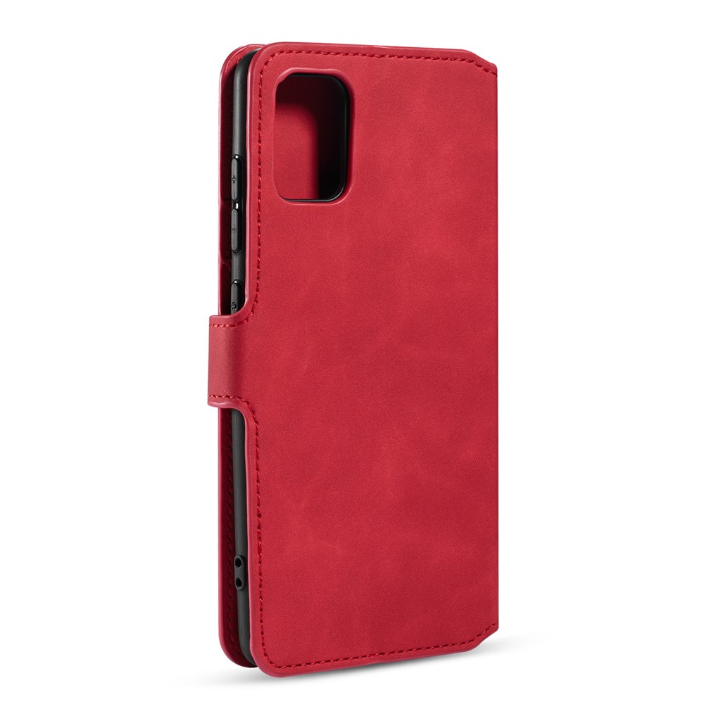 DG.MING Retro Style Wallet Leather Stand Shell Case for Samsung Galaxy A51 - Red-3
