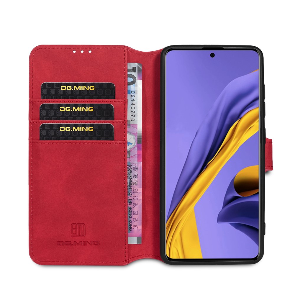 DG.MING Retro Style Wallet Leather Stand Shell Case for Samsung Galaxy A51 - Red-4