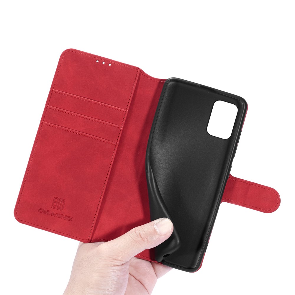 DG.MING Retro Style Wallet Leather Stand Shell Case for Samsung Galaxy A51 - Red-7