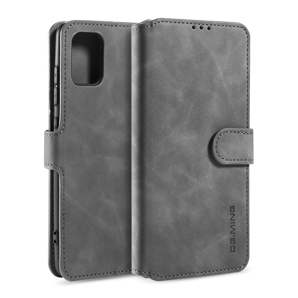 DG.MING Retro Style Wallet Leather Stand Shell Case for Samsung Galaxy A51 - Grey-1