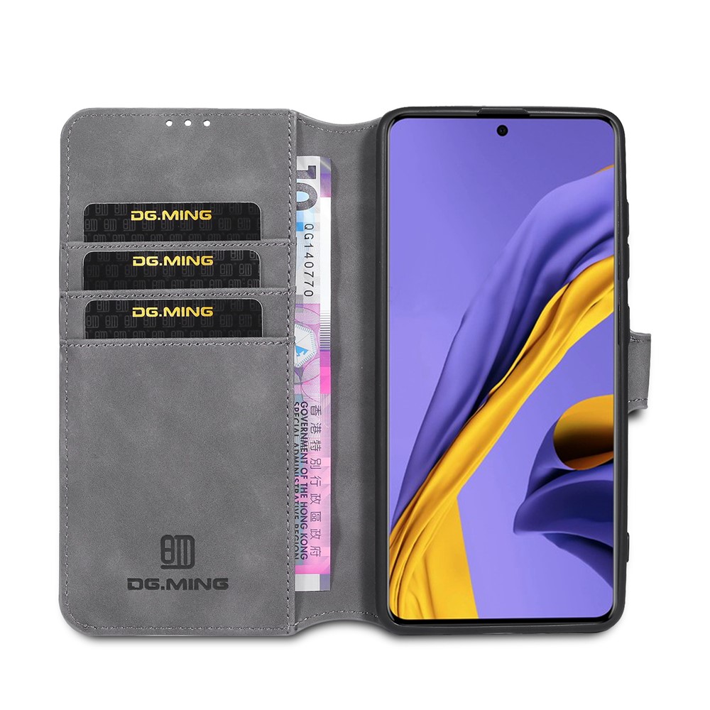 DG.MING Retro Style Wallet Leather Stand Shell Case for Samsung Galaxy A51 - Grey-4