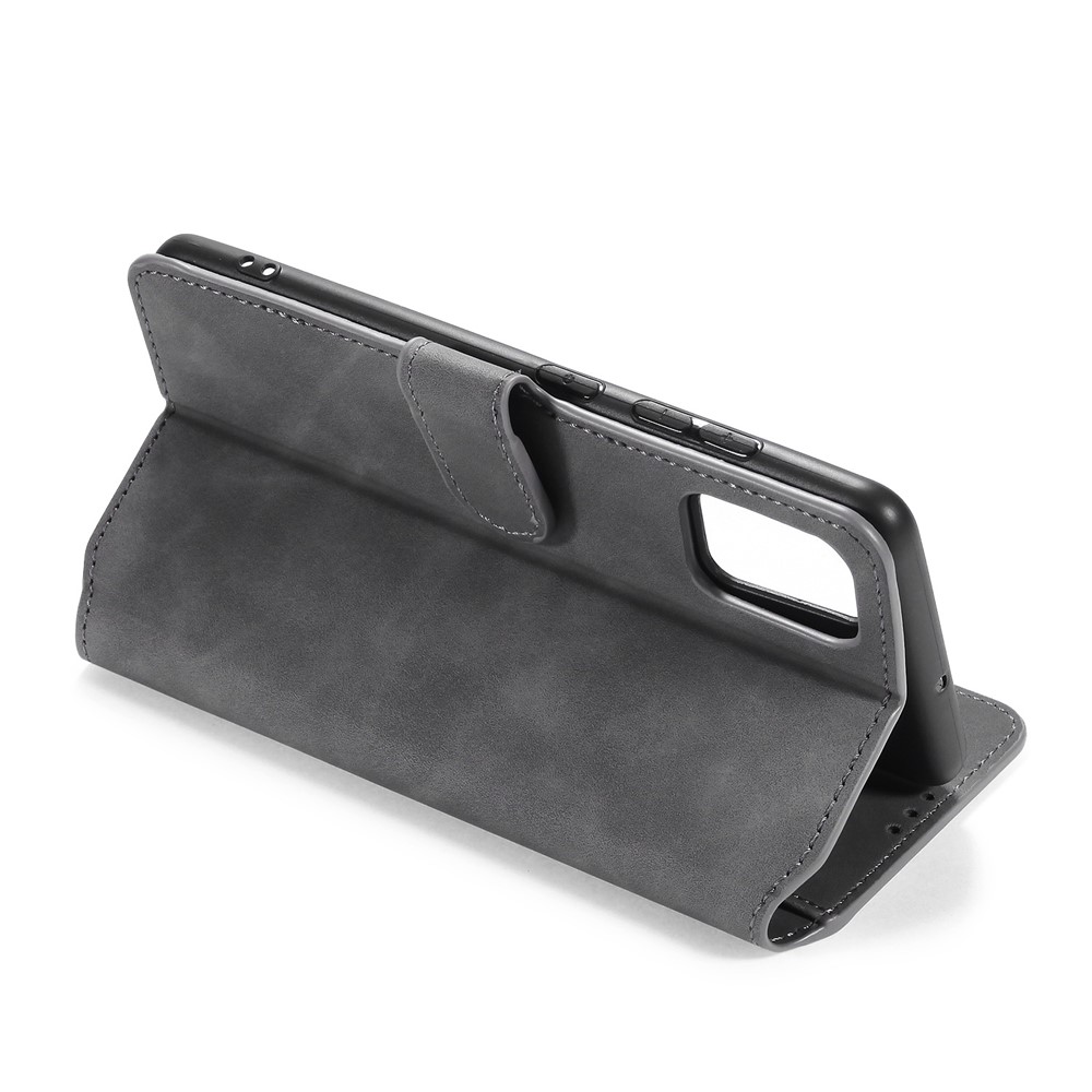 DG.MING Retro Style Wallet Leather Stand Shell Case for Samsung Galaxy A51 - Grey-6
