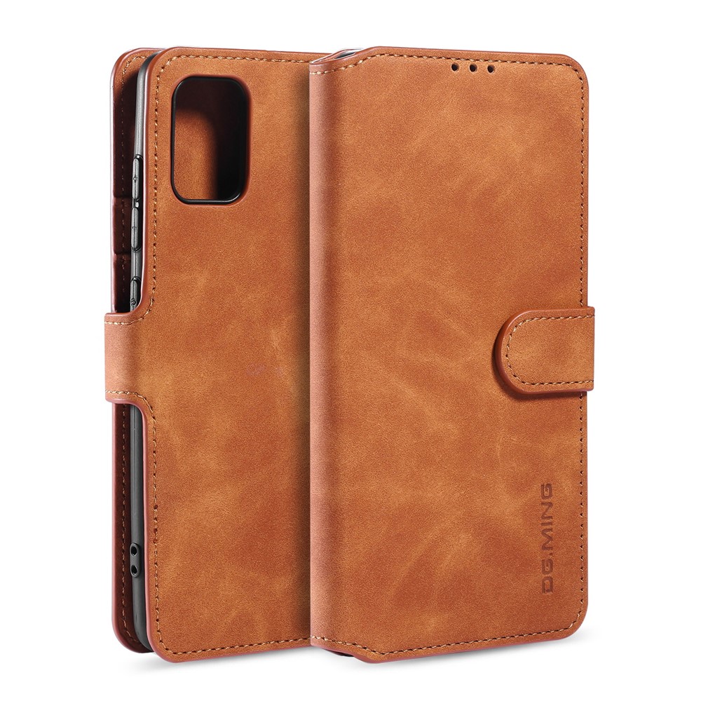 DG.MING Retro Style Wallet Leather Stand Shell Case for Samsung Galaxy A51 - Brown-1