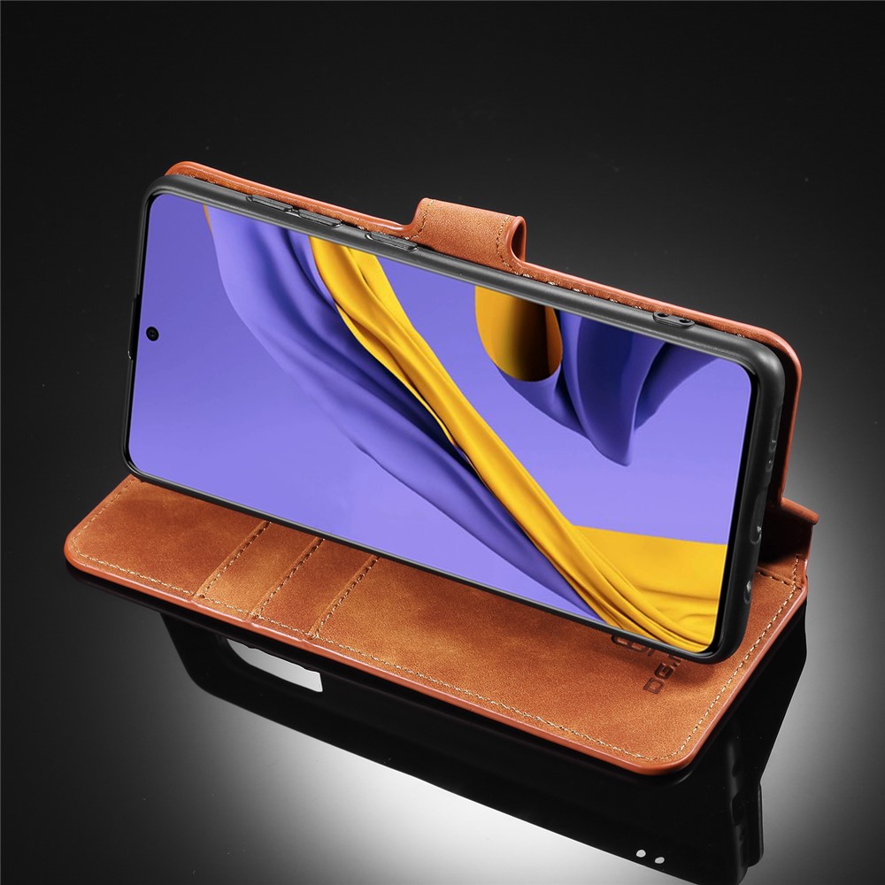 DG.MING Retro Style Wallet Leather Stand Shell Case for Samsung Galaxy A51 - Brown-11