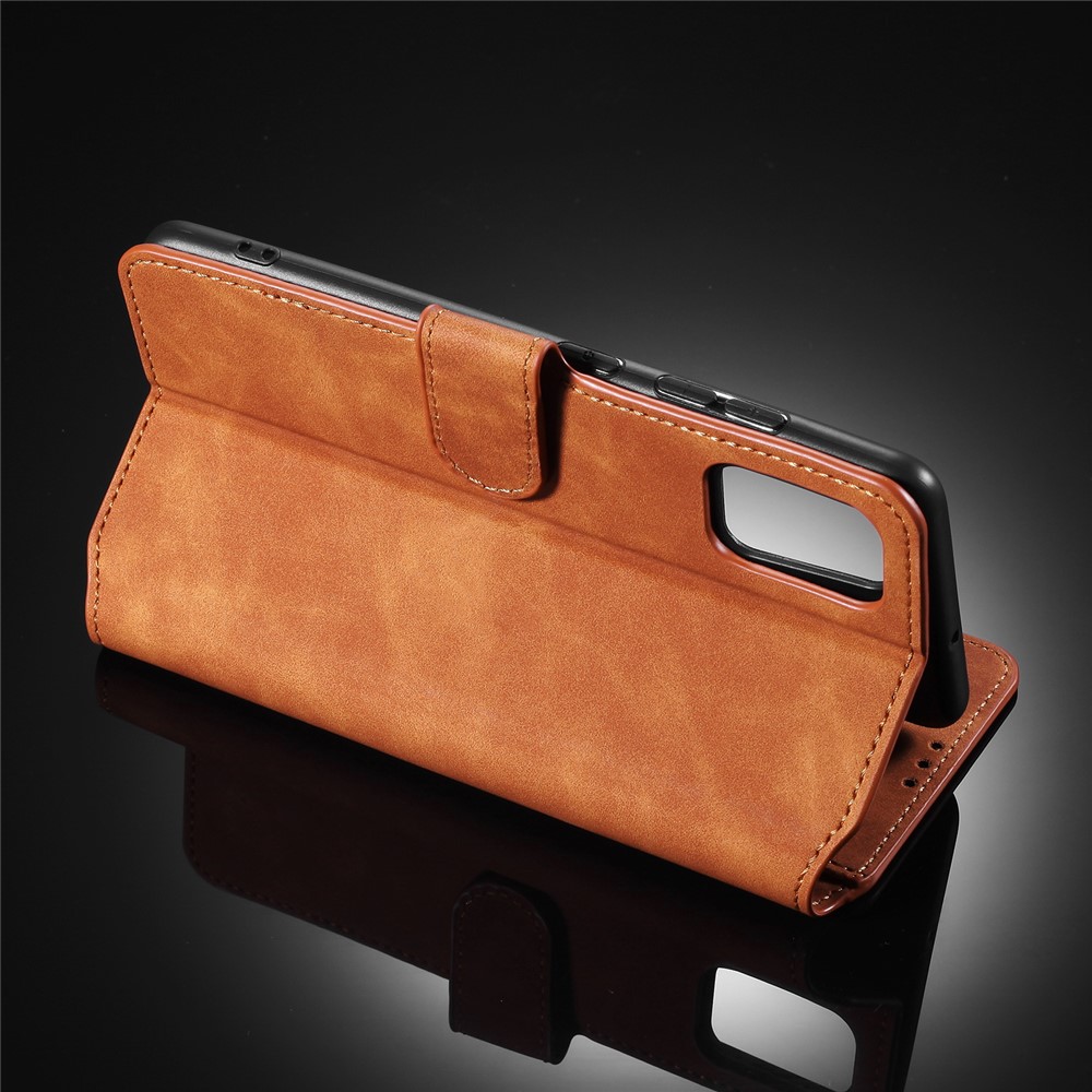 DG.MING Retro Style Wallet Leather Stand Shell Case for Samsung Galaxy A51 - Brown-12