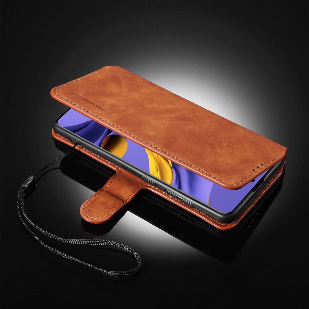 DG.MING Retro Style Wallet Leather Stand Shell Case for Samsung Galaxy A51 - Brown-13